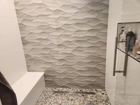 3D wavy textured wall tile installation in the Inland Empire