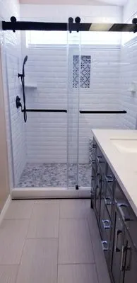 White marble countertop with subway tile backsplash